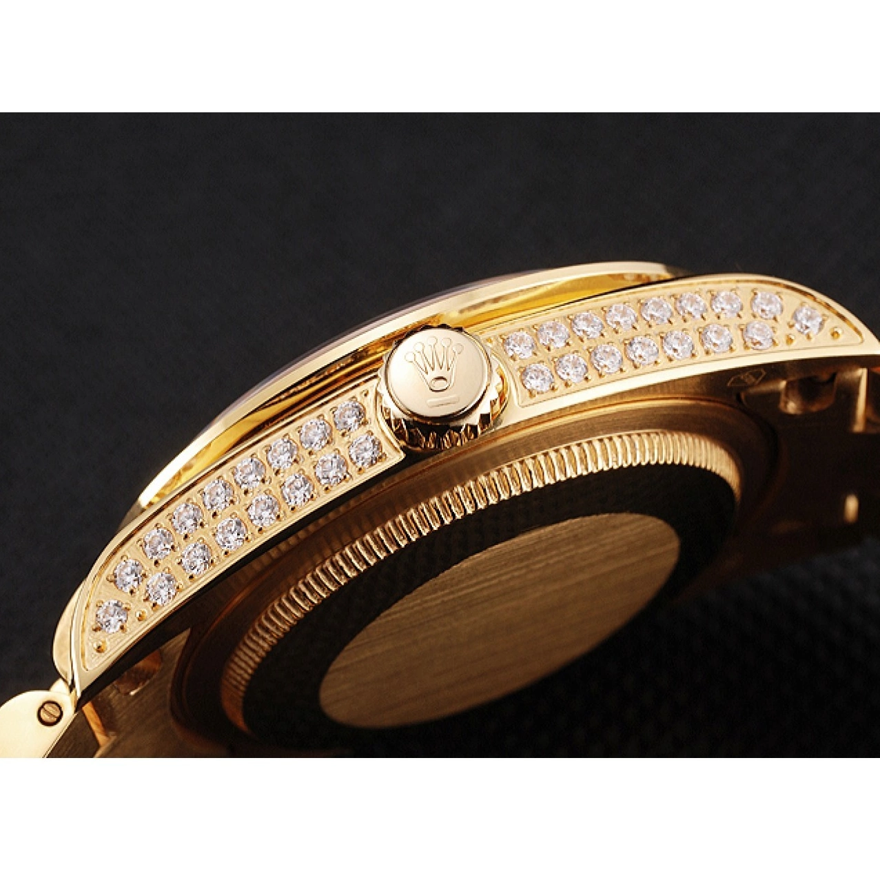 Rolex copies cheap Diamond Swiss Pave Full Yellow Rolex Date Gold Day 0525